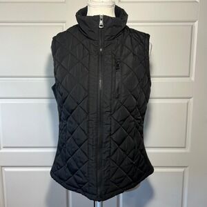 Andrew Marc Quilted Puffer Vest Women's Black Full Zip Pockets Size M‎